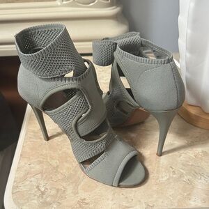 Zara Khaki fabric wraparound sandals with a knitted material.